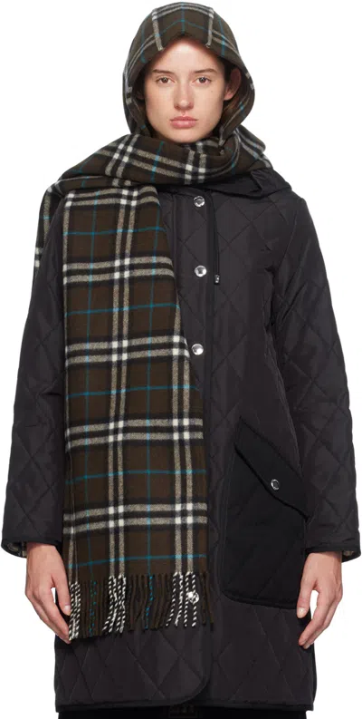 Burberry Brown Check Cashmere Hooded Scarf In Snug