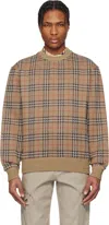 Burberry Check Pattern Sweatshirt With Embroidered Logo In Nut Ip Check