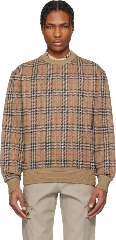 BURBERRY BROWN CHECK COTTON BLEND SWEATER