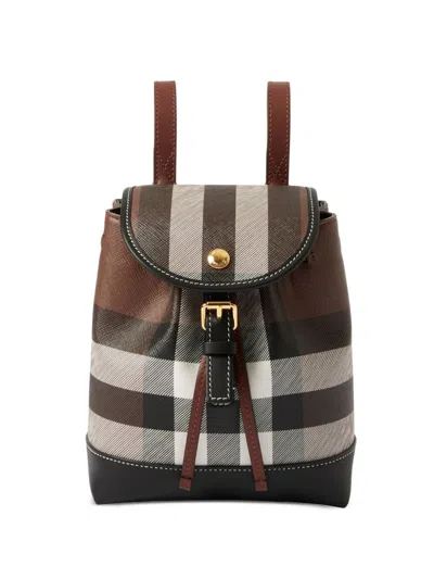 BURBERRY BROWN CHECK MINI COATED CANVAS BACKPACK FOR WOMEN