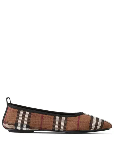 BURBERRY BROWN CHECK-PRINT BALLET FLATS