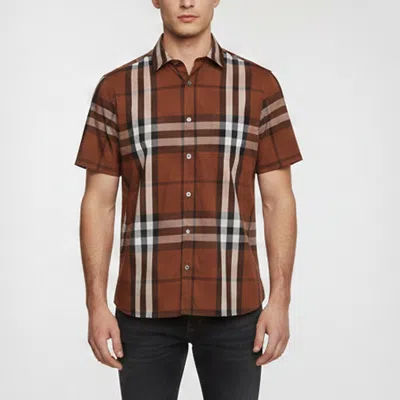 Pre-owned Burberry Brown Check Print Poplin Short Sleeve Shirt L