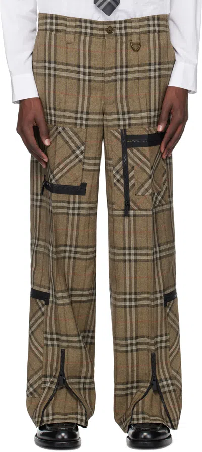 Burberry Brown Check Silk Blend Cargo Pants