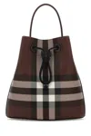 Burberry Checkered Canvas Bucket Bag With Top Handle In Brown