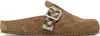 Burberry Suede Slippers With Buckle Detail And Textured Finish In Brown