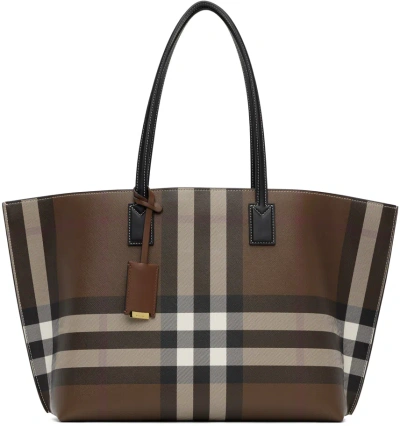 Burberry Brown Check Tote In Dark Birch Brown Chk