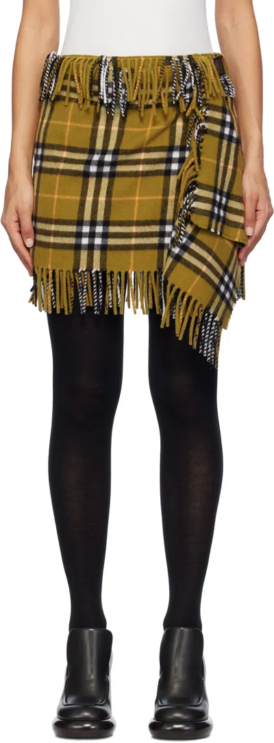 BURBERRY BROWN CHECK WOOL CASHMERE SCARF MINISKIRT