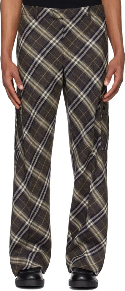 Burberry Brown Check Wool Tailored Cargo Pants In Indigo Ip Check