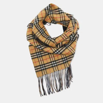Pre-owned Burberry Brown Checks Cashmere Fringed Shawl