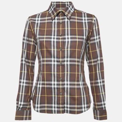 Pre-owned Burberry Brown Checks Cotton Long Sleeve Shirt S