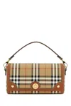 Burberry Canvas And Leather Note Handbag With Check Pattern In Brown