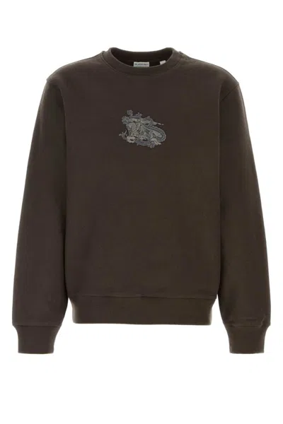 Burberry Embroidered Logo Cotton Blend Sweatshirt In Brown