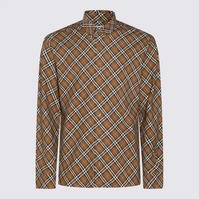 Burberry Beige Button-down Shirt With Check Pattern In Brown
