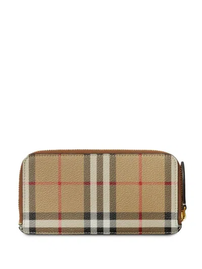 Burberry Vintage Check-pattern Zipped Wallet In Beige In Brown