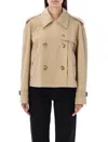 Burberry Cropped Gabardine Trench Jacket In Brown