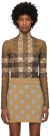 Burberry Brown Ekd Check Bodysuit In Dark Birch Brown Chk