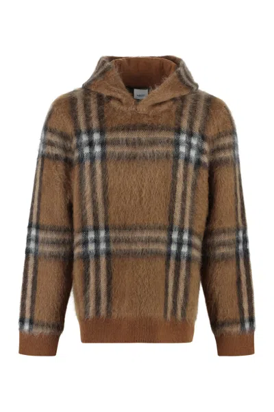 BURBERRY BROWN EXAGGERATED CHECK KNIT HOODIE FOR MEN