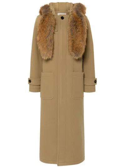 BURBERRY FAUX-FUR TRIM WOOL COAT - WOMEN'S - COTTON/POLYESTER/WOOL