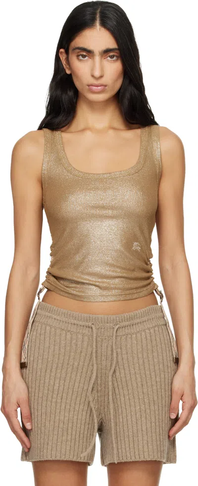 Burberry Ruched Ribbed Jersey Tank Top In Brown