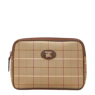 Pre-owned Burberry Brown Green Khaki Canvas Leather Clutch Bag ()