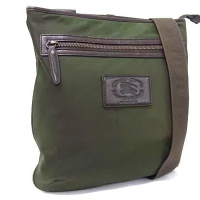 Pre-owned Burberry Brown Green Nylon Leather Shoulder Bag () In Multi