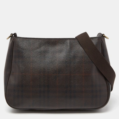 Pre-owned Burberry Brown Haymarket Check Pvc Hobo