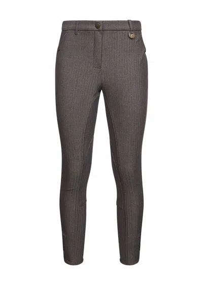 Burberry Brown Herringbone Stretch Cotton Jodhpur Trousers In Gray