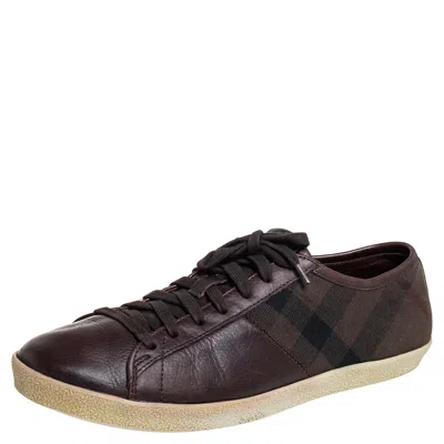 Pre-owned Burberry Brown House Check Canvas And Leather Lace Up Low Top Sneakers Size 43