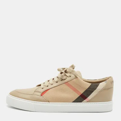 Pre-owned Burberry Brown House Check Canvas And Leather Low-top Sneakers Size 39