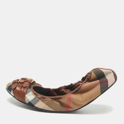 Pre-owned Burberry Brown House Check Canvas And Leather Shipley Ballet Flats Size 40