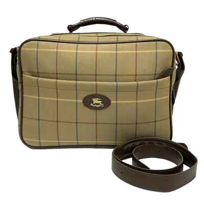 Pre-owned Burberry Brown Khaki Canvas Leather Boston Bag Shoulder Bag ()