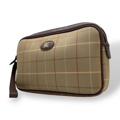 Pre-owned Burberry Brown Khaki Canvas Leather Clutch Bag Pouch ()