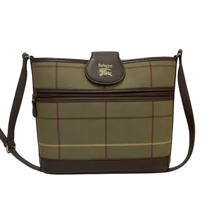 Pre-owned Burberry Brown Khaki Canvas Leather Shoulder Bag ()