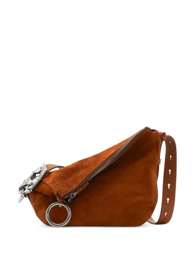 Burberry Brown Knight Small Suede Shoulder Bag In Orange