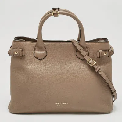 Pre-owned Burberry Brown Leather And House Check Fabric Medium Banner Tote