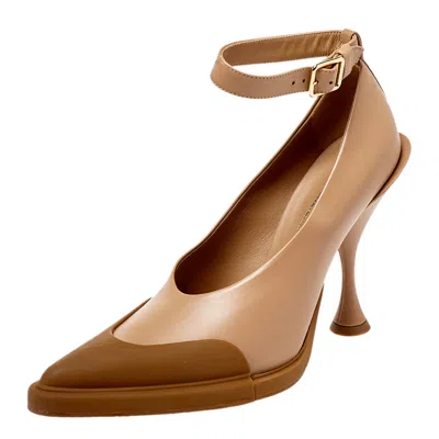 Pre-owned Burberry Brown Leather And Rubber Evan Ankle Strap Pumps Size 38.5