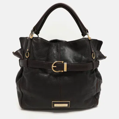 Pre-owned Burberry Brown Leather Belted Hobo