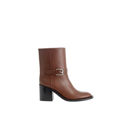 Burberry Buckle-detail Leather Ankle Boots In Brown