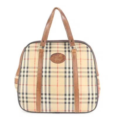 Pre-owned Burberry Brown Leather Canvas Boston Bag Tote Bag ()