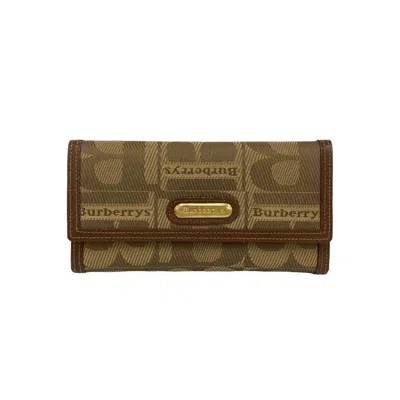Pre-owned Burberry Brown Leather Canvas Long Wallet (tri-fold) ()