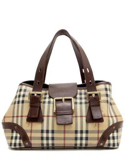 Burberry Brown Leather Haymarket Check Buckle Satchel (authentic Pre-loved)