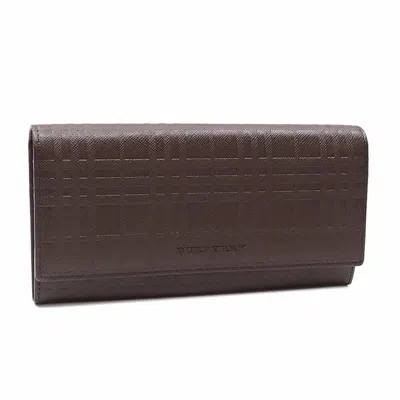 Pre-owned Burberry Brown Leather Long Wallet (bi-fold) ()