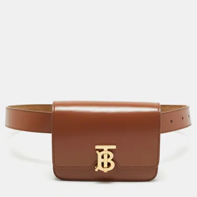 Pre-owned Burberry Brown Leather Mini Tb Belt Bag