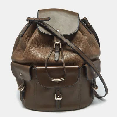 Pre-owned Burberry Brown Leather Multi Pockets Drawstring Shoulder Bag