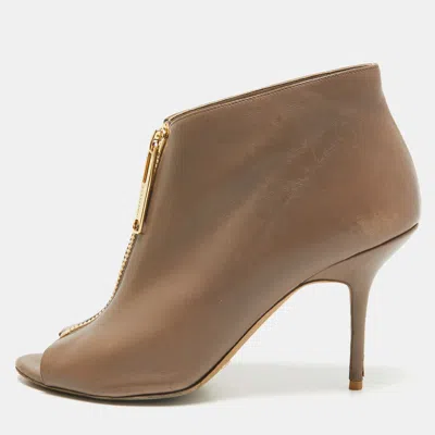 Pre-owned Burberry Brown Leather Zip Up Booties Size 39.5