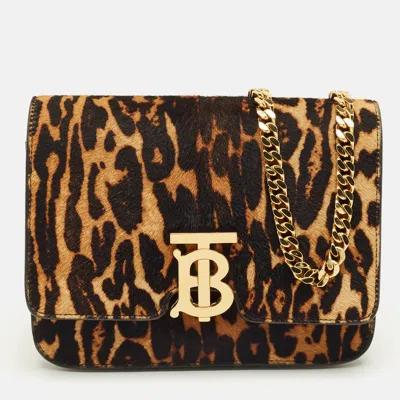 Pre-owned Burberry Brown Leopard Print Calf Hair Small Tb Shoulder Bag