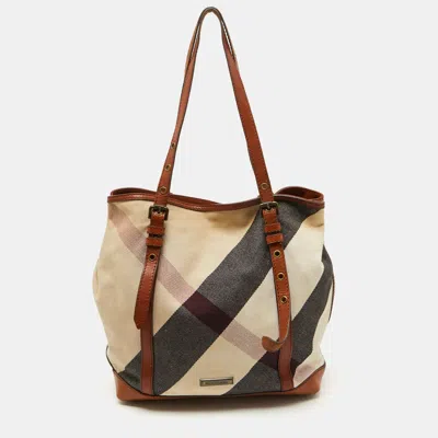 Pre-owned Burberry Brown Mega Check Canvas And Leather Orton Tote
