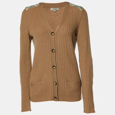 Pre-owned Burberry Brown Merino Wool Rib Knit Button Front Cardigan M