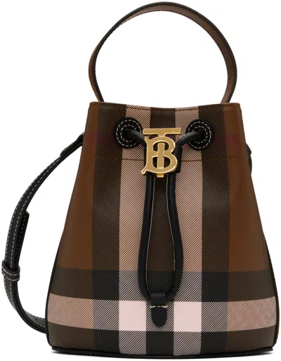 Burberry Brown Mini 'tb' Bucket Bag In Dark Birch Brown