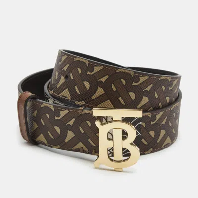 Pre-owned Burberry Brown Monogram Coated Canvas Tb Buckle Belt M